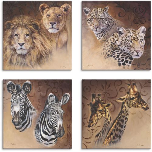 4062144353431 - Leinwandbild ARTLAND Löwen Leoparden Zebra Giraffen Bilder Gr B H 30 cm x 30 cm Leinwandbild Wildtiere quadratisch 4 St braun Bild Leinwandbild Leinwandbilder Bilder 4er Set verschiedene Größen