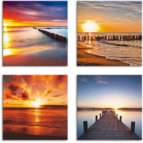 4062144354308 - Leinwandbild ARTLAND Ostsee Strand Sonne Sonnenuntergang Bilder Gr B H 40 cm x 40 cm Leinwandbild Strand quadratisch 4 St rot Bild Leinwandbild Leinwandbilder Bilder 4er Set verschiedene Größen
