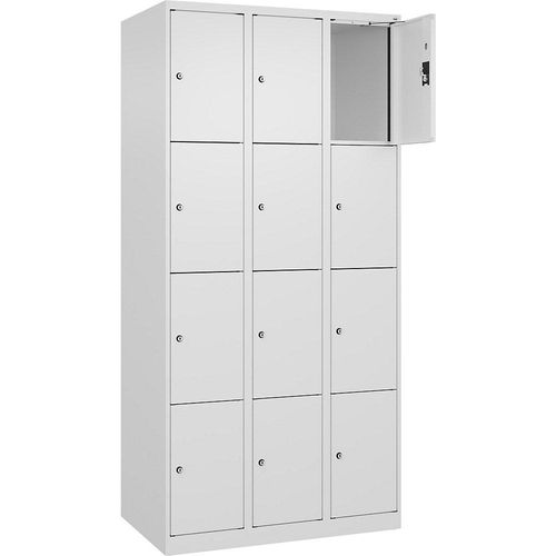 4068192005872 - 4er-Schließfachschrank Evolo PLUS 3 Abteile weiß B 900 mm 12 Fächer mit Bodengleitern Zylinderschloss kaiserkraft