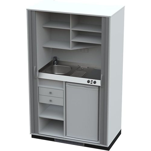 4021177249685 - Schrankküche mit Jalousiefront 2 Glaskeramikkochfelder Becken links weiß anthrazit 1956 x 1200 x 650 mm kaiserkraft 4021177249685 - Schrankküche mit Jalousiefront 2 Glaskeramikkochfelder Becken links weiß anthrazit 1956 x 1200 x 650 mm kaiserkraft