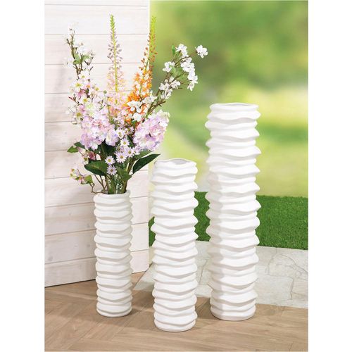 4063387326848 - Bodenvase CASABLANCA BY GILDE Bodenvase Rillo\ weiß B17cm H58cm T17cm Keramik Vasen