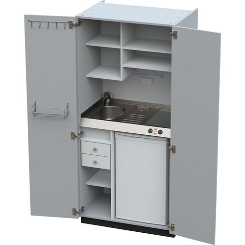 4021176612213 - Schrankküche mit Flügeltüren 2 Glaskeramikkochfelder Becken links grau 1956x900x650 mm kaiserkraft