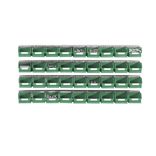 4053133005738 - Einhängeschienen-Set mit Sichtlagerkästen 4 Schienen 36 Kästen grün kaiserkraft