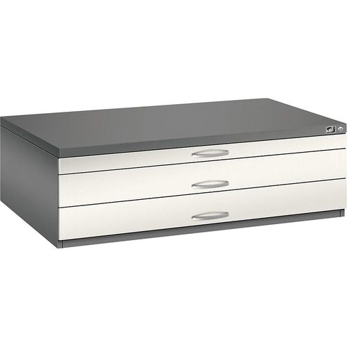 4068192049654 - Zeichnungsschrank DIN A0 3 Schubladen Höhe 420 mm vulkangrau   perlweiß C+P