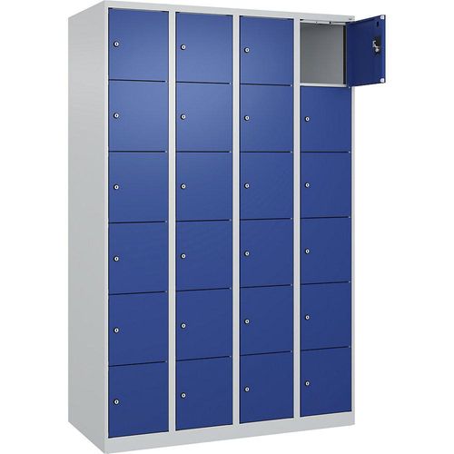4068192008798 - 6er-Schließfachschrank Evolo PLUS 4 Abteile lichtgrau   enzianblau B 1200 mm 24 Fächer mit Bodengleitern Zylinderschloss kaiserkraft