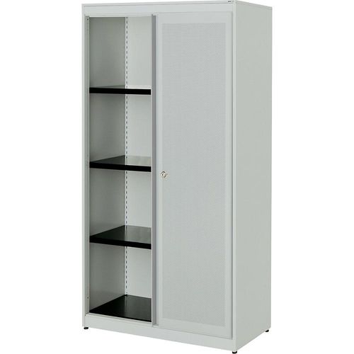 4250633331552 - mauser Schiebetürenschrank akustisch wirksam Stahlplatte HxBxT 1516 x 800 x 432 mm 3 Fachböden lichtgrau   lichtgrau   lichtgrau