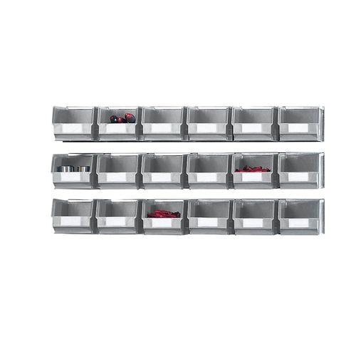 4053133005769 - Einhängeschienen-Set mit Sichtlagerkästen 3 Schienen 18 Kästen grau kaiserkraft