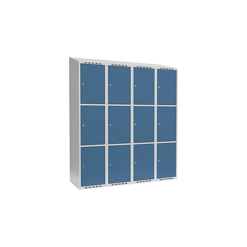 7042424860672 - 3er-Schließfachschrank Fydor 4 Abteile lichtgrau   brillantblau B 1200 mm 4 Abteile schräge Dachform Zylinderschloss kaiserkraft