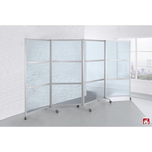 4260222866709 - Mobile Faltstellwand schwer entflammbar Alurahmen mit ESG-Sicherheitsglas HxBxT 1900 x 3700 x 450 mm klar kaiserkraft 4260222866709 - Mobile Faltstellwand schwer entflammbar Alurahmen mit ESG-Sicherheitsglas HxBxT 1900 x 3700 x 450 mm klar kaiserkraft