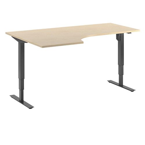 4061753266224 - Schreibtisch Atlanta elektrisch höhenverstellbar Ecke BxT 1800 x 1200 mm Birke schwarz links kaiserkraft