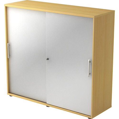 4032062025017 - Schiebetürenschrank je 2 Fachböden 1 Trennwand HxBxT 1100 x 1200 x 400 mm Buche-Dekor   alusilber kaiserkraft
