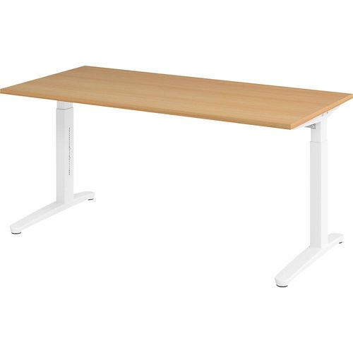 4032062169452 - eurokraft pro ANNY - Schreibtisch mit C-Fußgestell höhenverstellbar 650 - 850 mm Breite 1600 mm Buche   weiß
