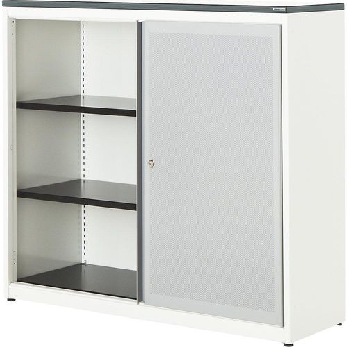 4250633331910 - mauser Schiebetürenschrank akustisch wirksam Kunststoffplatte HxBxT 1180 x 1200 x 432 mm 2 Fachböden reinweiß   weißaluminium   weiß