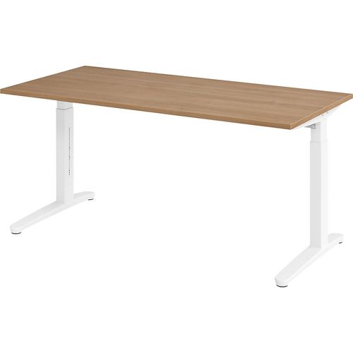4032062169513 - eurokraft pro ANNY - Schreibtisch mit C-Fußgestell höhenverstellbar 650 - 850 mm Breite 1600 mm Nussbaum-Dekor weiß 4032062169513 - eurokraft pro ANNY - Schreibtisch mit C-Fußgestell höhenverstellbar 650 - 850 mm Breite 1600 mm Nussbaum-Dekor weiß
