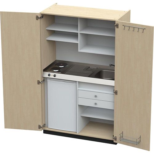 4021177250179 - Schrankküche mit Flügeltüren 2 Massekochfelder Becken rechts Birke 1956x1200x650 mm kaiserkraft