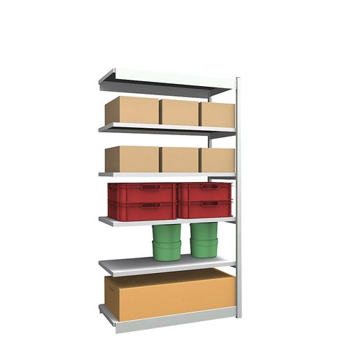4250623733212 - Stabil-Steckregal einseitig Regalhöhe 2500 mm lichtgrau verzinkt Bodenbreite 1325 mm Anbauregal Breite x Tiefe 1325 x 600 mm hofe