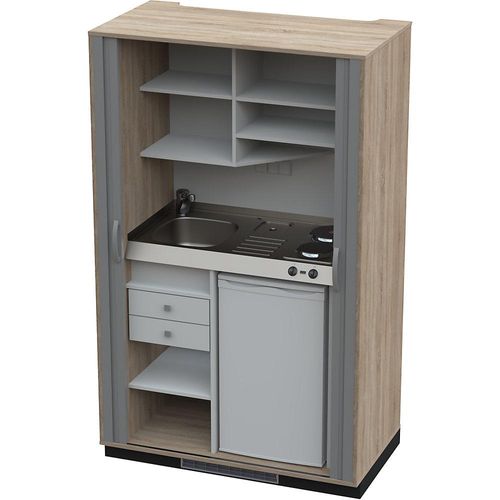 4021177249647 - Schrankküche mit Jalousiefront 2 Massekochfelder Becken links Eiche anthrazit 1956 x 1200 x 650 mm kaiserkraft