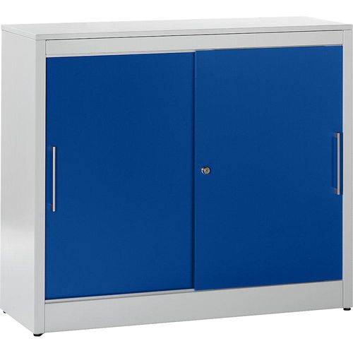 4250633303092 - mauser Schiebetürschrank Sideboard mit 2 Fachböden HxBxT 1040 x 1200 x 420 mm lichtgrau ultramarinblau 4250633303092 - mauser Schiebetürschrank Sideboard mit 2 Fachböden HxBxT 1040 x 1200 x 420 mm lichtgrau ultramarinblau