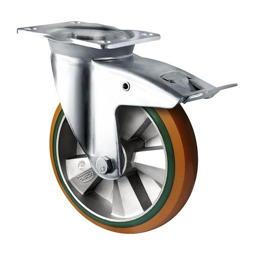 4260654030266 - PU- PU-Elastik-Reifen braun grün Rad-Ø x Breite 200 x 50 mm ab 2 Stk Lenkrolle mit Doppelstopp kaiserkraft 4260654030266 - PU- PU-Elastik-Reifen braun grün Rad-Ø x Breite 200 x 50 mm ab 2 Stk Lenkrolle mit Doppelstopp kaiserkraft