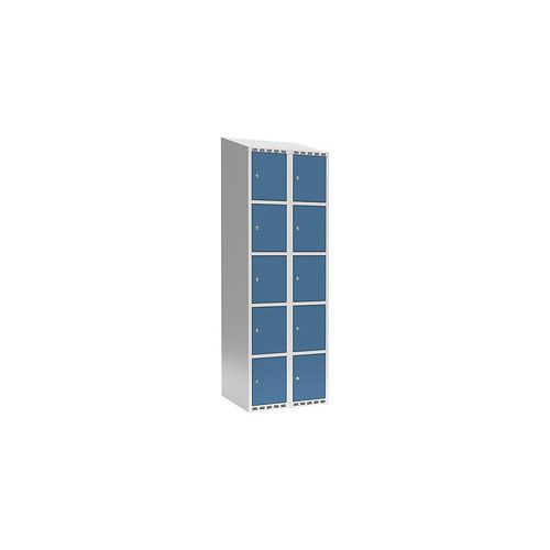 7042423789462 - 5er-Schließfachschrank Fydor 2 Abteile lichtgrau   brillantblau B 600 mm 2 Abteile schräge Dachform Zylinderschloss kaiserkraft
