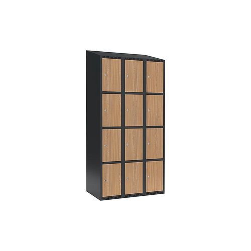 7042424846386 - 4er-Schließfachschrank Fydor 3 Abteile grau   Eiche B 900 mm 3 Abteile schräge Dachform Zylinderschloss kaiserkraft