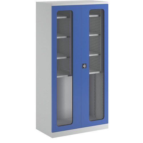 4061753071477 - Geräte- und Putzmittelschrank Breite 1000 mm Sichtfenstertüren   2 Regalboxen lichtgrau   enzianblau kaiserkraft