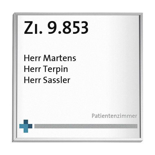 4060081702695 - moedel Türschild Madrid Aluminiumrahmen individuell beschriftbar Polyester-Abdeckung Klebemontage B 150 x H 150 mm weiß
