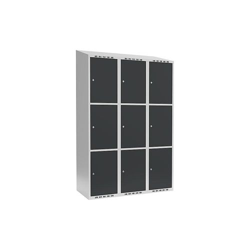 7042423037563 - 3er-Schließfachschrank Fydor 3 Abteile lichtgrau   grau B 1200 mm 3 Abteile schräge Dachform Zylinderschloss kaiserkraft