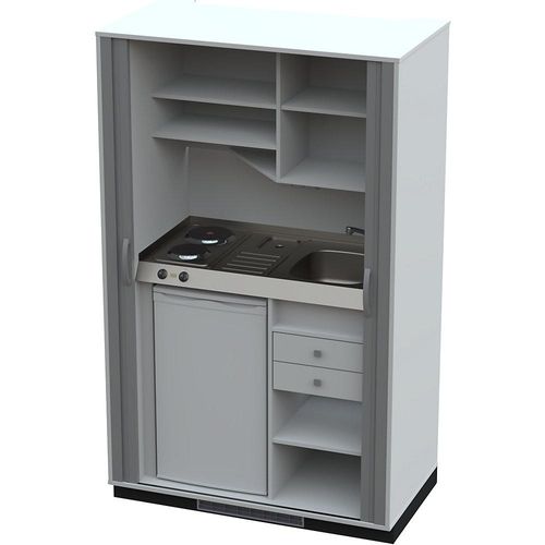 4021177249616 - Schrankküche mit Jalousiefront 2 Massekochfelder Becken rechts weiß anthrazit 1956 x 1200 x 650 mm kaiserkraft 4021177249616 - Schrankküche mit Jalousiefront 2 Massekochfelder Becken rechts weiß anthrazit 1956 x 1200 x 650 mm kaiserkraft