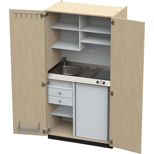 4021177250148 - Schrankküche mit Flügeltüren 2 Glaskeramikkochfelder Becken links Birke 1956x1000x650xmm kaiserkraft