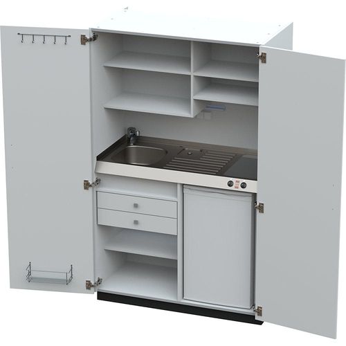 4021176631115 - Schrankküche mit Flügeltüren 2 Glaskeramikkochfelder Becken links weiß 1956x1200x650 mm kaiserkraft