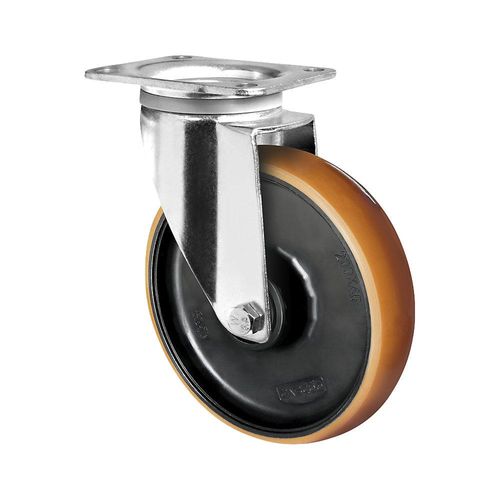 4260654030716 - Polyurethan-Reifen braun auf PA-Felge Rad-Ø x Breite 125 x 50 mm Lenkrolle kaiserkraft