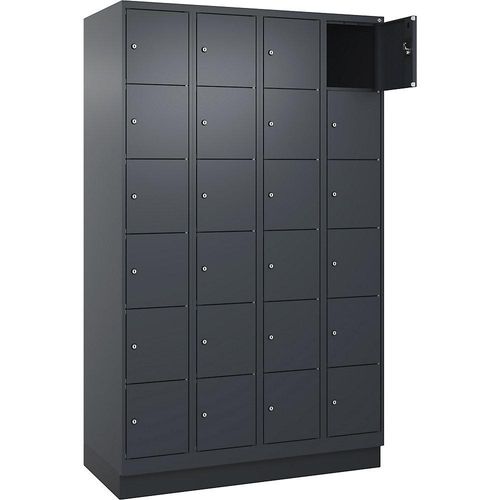 4068192028697 - 6er-Schließfachschrank Evolo PLUS 4 Abteile grau B 1200 mm 24 Fächer mit Bodensockel Zylinderschloss kaiserkraft