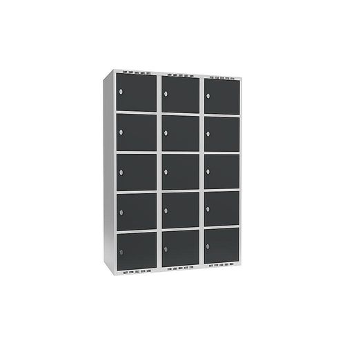 7042423062497 - 5er-Schließfachschrank Fydor 3 Abteile lichtgrau   grau B 1200 mm 3 Abteile flache Dachform Vorhängeschloss kaiserkraft