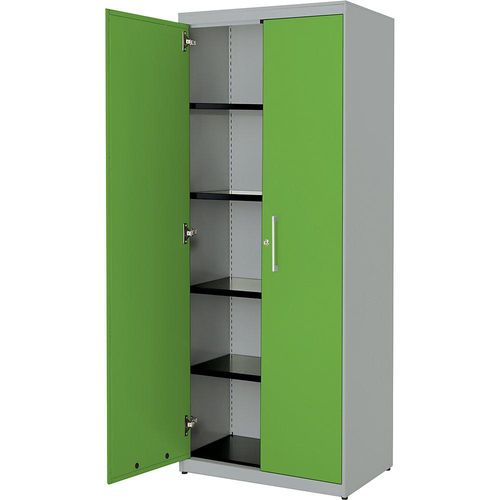 4250633328392 - mauser Flügeltürenschrank HxB 1956 x 800 mm Stahlplatte 4 Fachböden weißaluminium   gelbgrün   weißaluminium