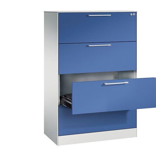 4065714948839 - Karteischrank ASISTO Höhe 1292 mm mit 4 Schüben DIN A4 quer lichtgrau enzianblau C+P