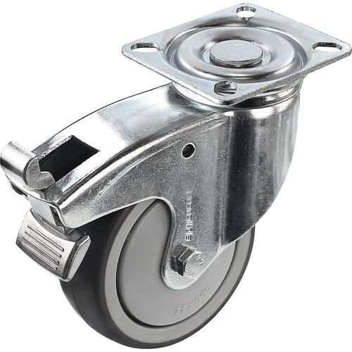 4250615204485 - Gummireifen thermoplastisch mit Montageplatte Rad-Ø x Breite 100 x 32 mm Lenkrolle mit Doppelstopp Proroll