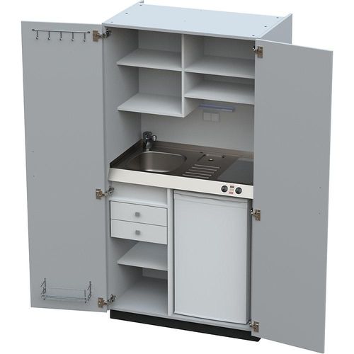 4021176622212 - Schrankküche mit Flügeltüren 2 Glaskeramikkochfelder Becken links grau 1956x1000x650 mm kaiserkraft