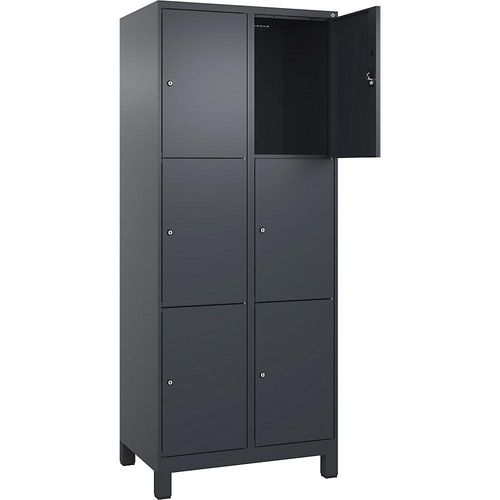 4068192014119 - 3er-Schließfachschrank Evolo PLUS 2 Abteile grau B 800 mm 6 Fächer mit breiten Füßen Zylinderschloss kaiserkraft