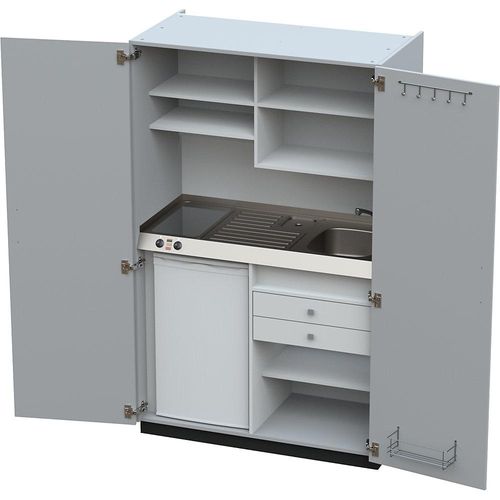 4021176532214 - Schrankküche mit Flügeltüren 2 Glaskeramikkochfelder Becken rechts grau 1956x1200x650 mm kaiserkraft