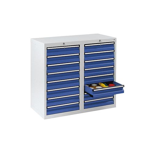 4031068142544 - Schubladenschrank HxBxT 900 x 1000 x 500 mm 16 Schubladen 100 mm hoch Korpus grau Schubladen enzianblau kaiserkraft 4031068142544 - Schubladenschrank HxBxT 900 x 1000 x 500 mm 16 Schubladen 100 mm hoch Korpus grau Schubladen enzianblau kaiserkraft