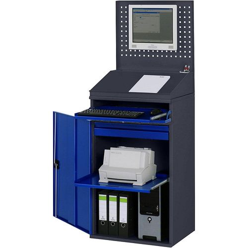 4040376921093 - Computer-Arbeitsstation Lochwand Schreibpult Ausziehboden Schublade Breite 650 mm anthrazit   enzianblau RAU