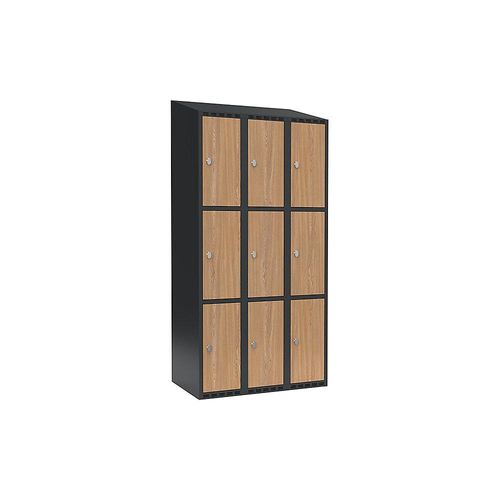 7042424423662 - 3er-Schließfachschrank Fydor 3 Abteile grau   Eiche B 900 mm 3 Abteile schräge Dachform Vorhängeschloss kaiserkraft