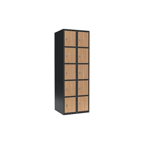 7042424833744 - 5er-Schließfachschrank Fydor 2 Abteile grau   Eiche B 600 mm 2 Abteile flache Dachform Vorhängeschloss kaiserkraft