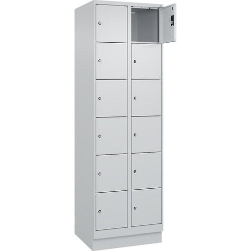 4068192023449 - 6er-Schließfachschrank Evolo PLUS 2 Abteile lichtgrau B 600 mm 12 Fächer mit Bodensockel Zylinderschloss kaiserkraft