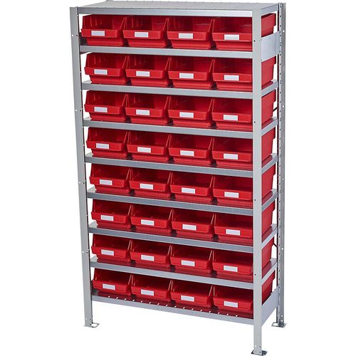 4250621500793 - Steckregal mit Regalkästen Regalhöhe 1790 mm Grundregal Tiefe 400 mm 32 Kästen rot STEMO