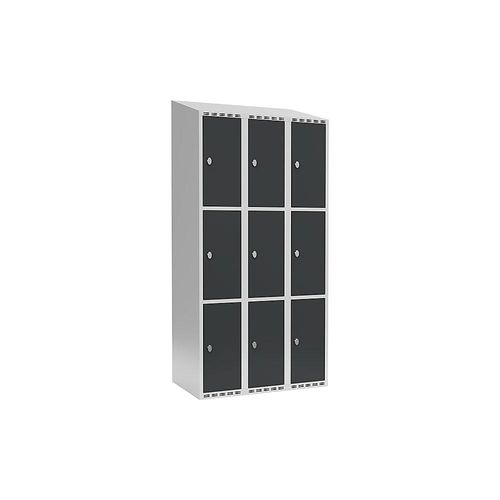 7042423040006 - 3er-Schließfachschrank Fydor 3 Abteile lichtgrau grau B 900 mm 3 Abteile schräge Dachform Vorhängeschloss kaiserkraft 7042423040006 - 3er-Schließfachschrank Fydor 3 Abteile lichtgrau grau B 900 mm 3 Abteile schräge Dachform Vorhängeschloss kaiserkraft