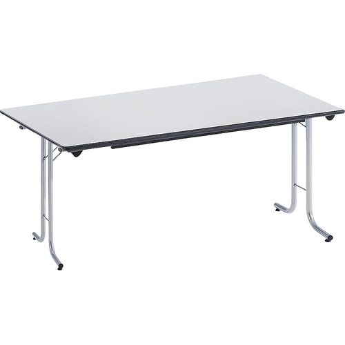 3700245508251 - Klapptisch mit abgerundeten Kanten Rundrohr-Gestell Plattenform rechteckig 1400 x 700 mm Gestell alufarben Platte lichtgrau kaiserkraft