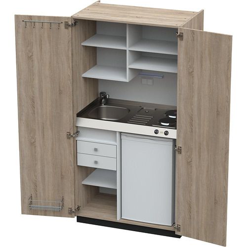 4021176423314 - Schrankküche mit Flügeltüren 2 Massekochfelder Becken links Eiche 1956x1000x650 mm kaiserkraft