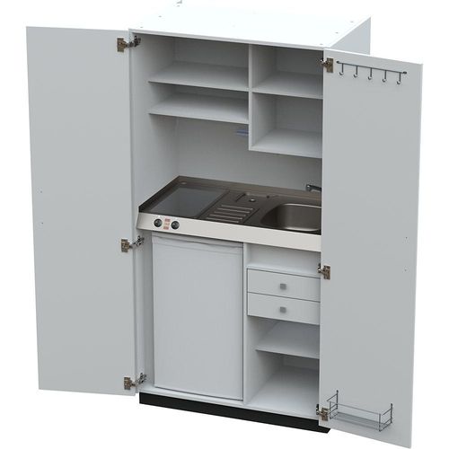 4021176521119 - Schrankküche mit Flügeltüren 2 Glaskeramikkochfelder Becken rechts weiß 1956x1000x650 mm kaiserkraft